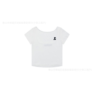 South Korea Fashion Brand restandrecreation Shoulder Short Sleeve Short Backless RR Slim-fit Spice Girl T-shirt with Collar