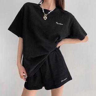 Summer American Casual Sports Short-sleeved Loose Wide-leg Shorts Fashion Wafflour Two-piece Suit Running Suit Western Style