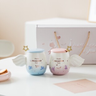 Creative ceramic pair Cup gift box suit ceramic couple Cup with lid spoon mug Qixi gift cup water Cup wholesale