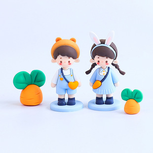 Backpack Boys and Girls Doll Ornaments Little Bear Little Rabbit Couple Soft Rubber Decoration Cute Cake Desktop Dress Up