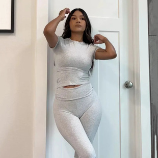 2024 cross-border European and American Amazon new autumn and winter solid color High sense fashion slimming tight two-piece set suit women