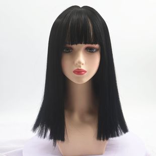 Foreign trade European and American fashion ladies black short straight hair 40cm neat bangbobo wig headgear manufacturers in stock