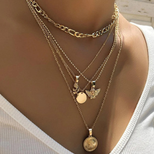European and American Cross-border Jewelry Rose Angel Multi-layer Pendant Necklace Women's Jewelry Retro High-grade Distinctive Clavicle Chain