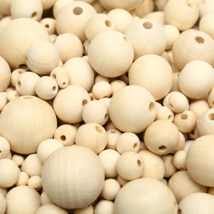 Round Wood Beads Wooden Balls 6-50mm Natural Log Natural Color Rough Hole Round Wood Beads Loose Beads Bracelet DIY Accessories