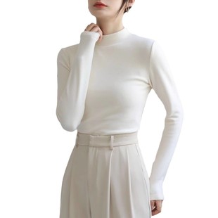 Long-sleeved T-shirt Women's Autumn and Winter New Small Collar Slim-fit Slimming Elegant Inner Warm Top Half-high Collar Base Shirt