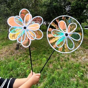 Large colorful color changing laser double turntable sunflower windmill outdoor scenic square stall toys wholesale
