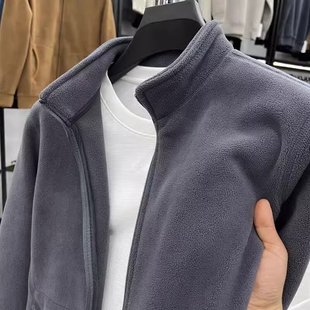 Cross-border autumn and winter men's double-sided Olympic grain fleece sweater stand collar coat fleece-lined thick fashion warm fleece leisure