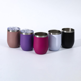 American Hot-Selling 12oz U-Shaped Eggshell Mini 304 Stainless Steel Thermos Cup Office Home Portable Red Wine Cup