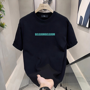 Cotton Heavy-weight Short-sleeved T-shirt Men's 2024 New Summer Loose Crewneck Fashionable Brand Instagram Style Trendy T-shirt for Teenagers