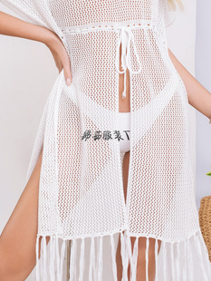 Origin supply handmade crochet mosaic new color flower beach blouse irregular tassel sunscreen in stock