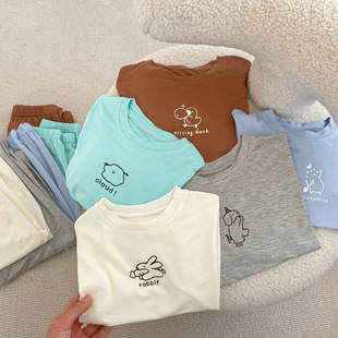 Children's Pajamas Set Spring and Summer Modal Long Sleeve Thin Modal Boneless Printed Home Clothes Set for Baby Boys and Girls