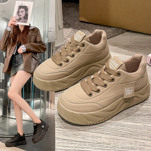 Thick-soled Bread Shoes Women's 2025 New Explosions All-match Height-increasing Shoes Autumn and Winter Women's Board Shoes Black Women's Shoes Thick-soled