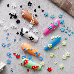 Nail Art five petal flower jewelry small white flower gold and silver bead size mixed bag resin flower nail sticker decoration wholesale
