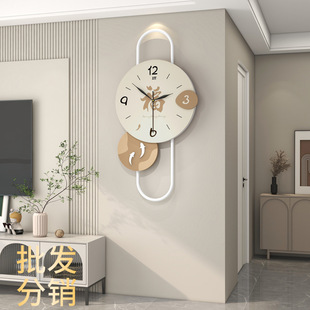 Household Simple Dining Room Clock Wall Hanging High-grade Background Clock with Light Living Room Wall Clock Decorative Creative Cream