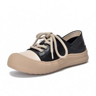 2025 Spring Top-layer Cowhide Lace-up Casual Shoes Women's Flat Shoes Leather Soft Bottom Lace-up Low-top Board Shoes for Women