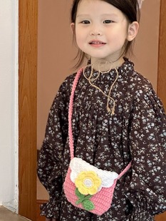 Baby's Coin Purse Cute Contrast Color Flower Children's Little Girl's Accessories Crossbody Small Bag Woven Wool Bag Finished Product
