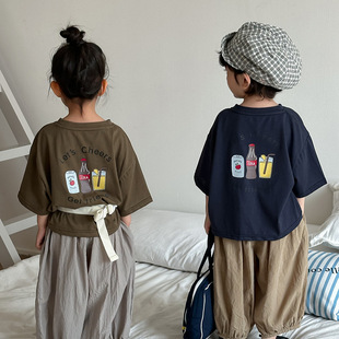 Jiaye Children's 2025 Children's Summer New Cartoon Short-sleeved T-shirt Men's and Women's Baby's Western Style All-match Half-sleeved Top