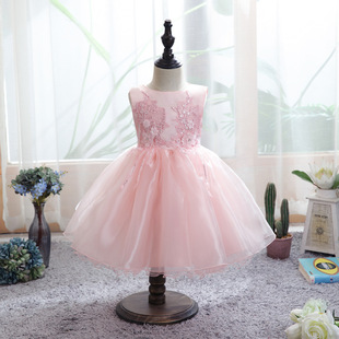 New Style Flower Girl Dress Wedding Girl One Year Old Baby Baby Princess Dress Stylishly Children's Mesh Tutu Dress