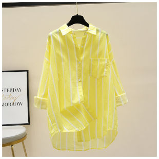 Fashionable Brand Egg Yolk Stripesd Sun Protection Shirt for Women 2024 Spring and Summer New Thin Cardigan Loose Casual Shirt
