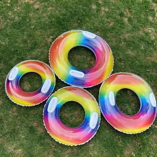 Internet Celebrity with Handle Rainbow Kidsren's Swimming Ring Adult Thickeneded Men's and Women's Lifebuoy Baby Water Inflatable Toy Ring