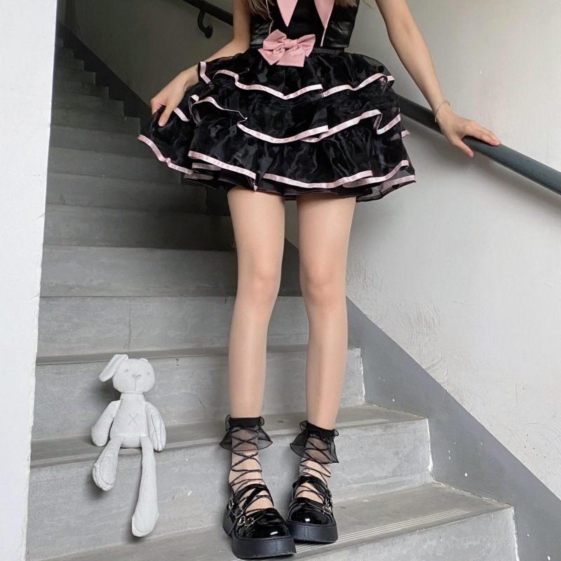 Socks for Girls in Summer, Ultra-Thin Glass Lace, Black Diamond-Shaped Cross Plaid, Ear-Trimmed Lace Short Socks