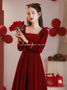 Toast Dress Women's Spring and Autumn 2024 New Style Little Man Evening Dress Engagement Daily Wear High-grade Red dress