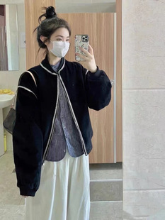 2023 new black baseball jacket women's autumn and winter short design sense niche loose jacket jacket