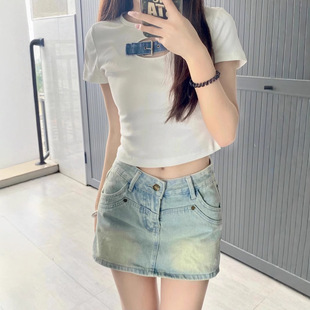 Denim Short Skirt Women's Summer 2024 New Anti-glare High Waist A- Line Skirt Hot Girl Hip Skirt