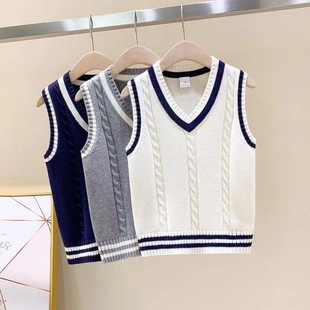 Vest Boy's Vest British Simple Spring and Autumn Style Kindergarten Class Clothes Primary School Uniform Knitted Cotton Vest