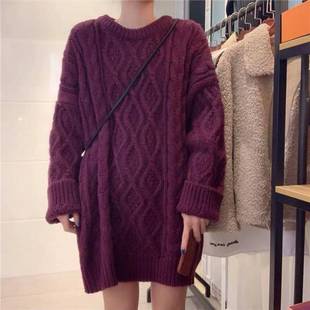 Sweater women's autumn and winter New thick wool twist sweater women's sweet thickened mid-length long sleeve loose outer wear cover