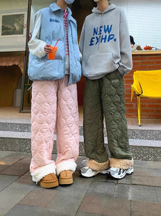 Gourd-grain Lamb Fleece Cotton Pants Men's and Women's Winter Casual Pants fleece-lined Thickened Pants Cold-proof Warm Outer Wear Ski Pants