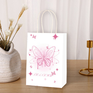 in stock Dream Butterfly Gift Bag Exquisite Color Printing Portable Kraft Paper Bag Girl's Hand Gift Gift Packaging Bag