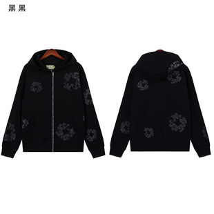 Cross-border Trendy Brand Kapok Hot Drilling Flower Men's and Women's Long-sleeved Casual Hoodie New Sweater Zipper Cardigan Men's and Women's