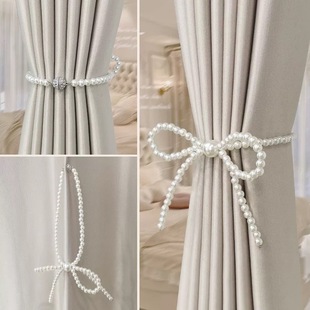 Fairy Pearl Curtain Strap Gauze Curtain Magnet Decoration Tie French Romantic Bow Curtain Magnetic Buckle