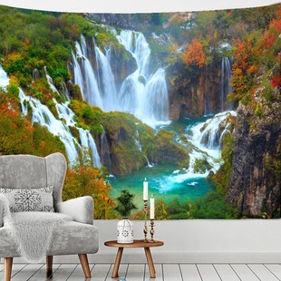 cross-border daifa mountain and waterfall landscape wall hanging psychedelic mystical nature tapestry hippie family background decoration