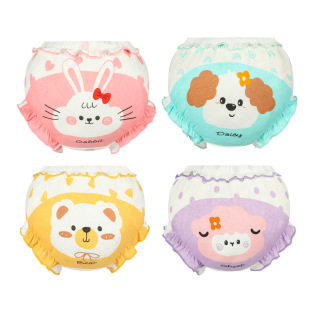 Cotton Double Layer Factory Direct Cartoon Cute Children's Underwear Bread Pants Children's Ruffled Bow Outer Wear Thin
