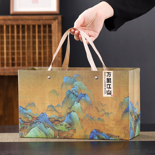 Casual Style Hand-painted Mountain Viewing Oval Bag Portable Travel Tea Set Outdoor Tea Making Ceramic One Pot Four Cups with Tea Can