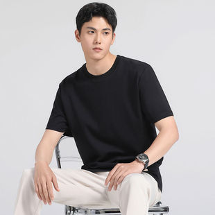 Summer mercerized cotton liquid ammonia ice silk short sleeve T-shirt men's round neck khaki loose casual breathable solid color top