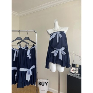 Spice Girl Xi Pineapple Autumn New Beauty Gods Coming Design Sense Shoulder Bow Long Sleeve Lace-up dress Women