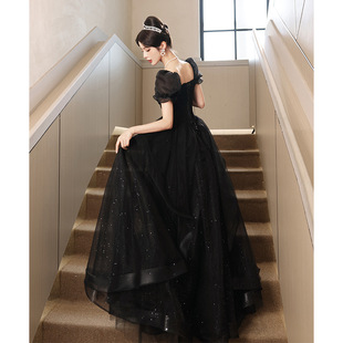 Black Evening Dress Dress 2025 New Banquet Temperament High-end Light Luxury Niche Host High-end Adult Ceremony for Women