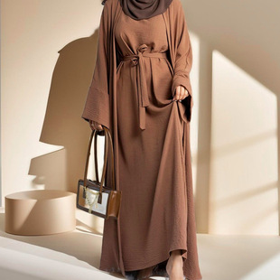 Middle Eastern Arabian dress Vest Belt Robe Saudi Turkish Signature Solid Color Lace-Up Two-Piece Set