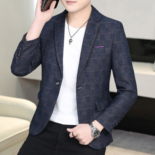 Cross-border sources mainly push spring and autumn plaid casual suit 5866P80 M-5XL dark gray navy blue it