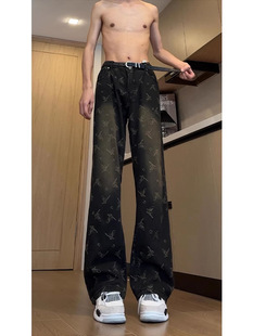 High Waist Lipped Jeans Boys American Style High Street Vibe Leg Long Tall Pants Trendy Brand Straight Pants
