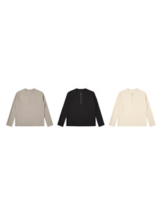 Niche DesiGn American Loose Inner Half-zip 380G Waffle BoTTominG ShirT Top Pure Color LonG-sleeved T-shirT
