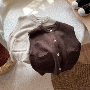 Children's Wear Children's Knitted Cardigan Vest Spring and Autumn New Korean Style Mori Style Children's Men's and Women's Vest for Outer Wear
