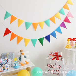 Felt Triangular Pull Flag Hanging Flag Birthday Party Scene Decoration Arrangement Colorful Flag Kidsren's Room Kindergarten Hanging Decoration Pull