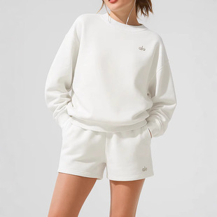 alo2025 Spring Letter LOGO Crewneck Long Sleeve Loose Couples Sweat Solid Color Simple All-match Yog