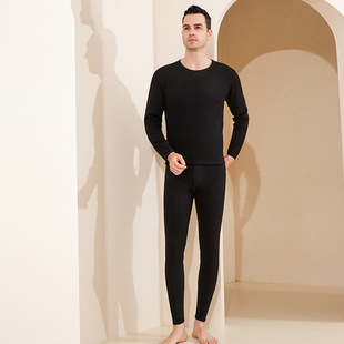 Men's thermal suit fleece-lined thickened round neck underwear comfortable double-sided sanding men's inner seamless wholesale in stock