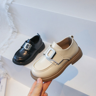 Children's leather shoes 2024 spring girls' solid color round toe peas shoes Korean soft bottom soft leather comfortable boys' fashion shoes