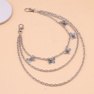 European and American cross-border jewelry trend hip-hop retro double-layer ring butterfly pants chain alloy multi-layer hanging chain ins waist chain